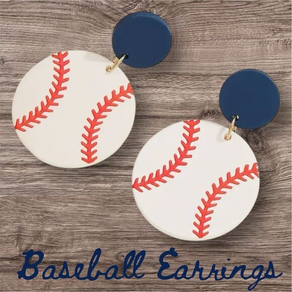 NWT Baseball Game Day Red White Blue Double Circle Dangle Drop Earrings - Picture 1 of 6